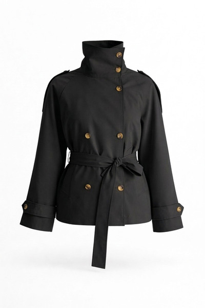 Moderk Bsk Model Mock Neck Big Size Lined Women's Trench Coat Jacket Trench