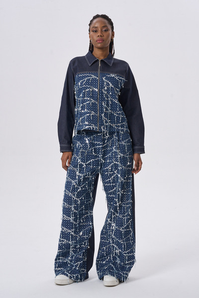 HANIQA Set din denim cu paiete și aplicații de pluș