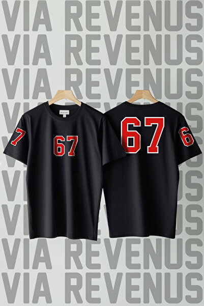 Vordevia 67 Six Seven Front and Back Sleeve Printed Crew Neck Loose Cut 100% ...