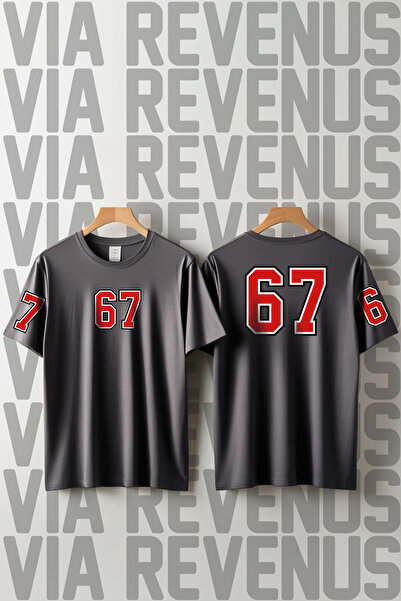 Vordevia 67 Six Seven Front and Back Sleeve Printed Crew Neck Loose Cut 100% ...