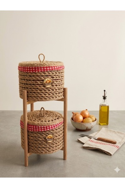 Bohem studio 2 Katlı Hasır Patates Soğan Kovası