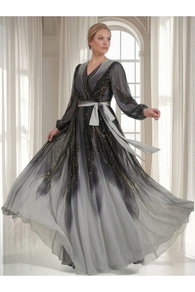 SANİSE Büyük Beden Uzun Renkli Abiye Elbise