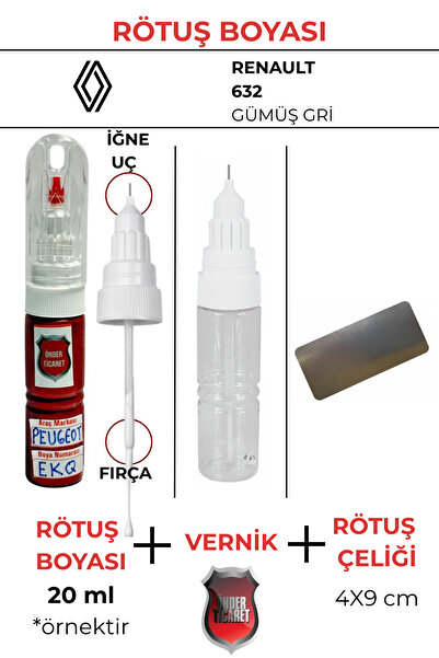 Önder Ticaret Renault 632 Gümüş Gri Rötuş Boyası + Vernik + Rötuş Çeliği Clio...