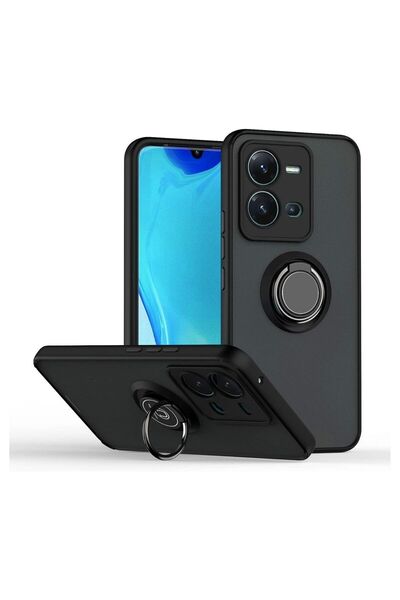 HANPORIUM Vivo V25 Uyumlu Kılıf Yüzüklü Standlı Extra Darbe Koruma Sert Silik...
