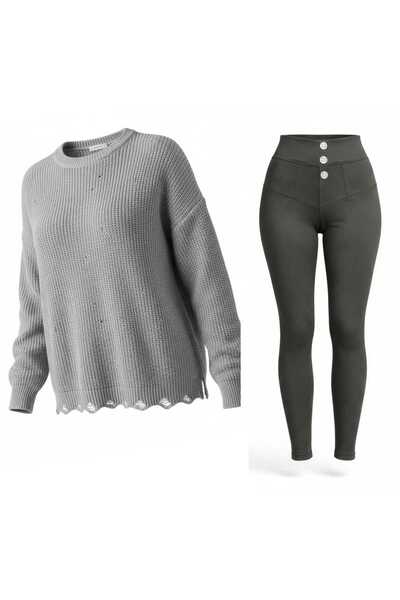 ANATOLIATEKSTILE Women's Oversize Long Sweater and Leggings Set – Comfortable...