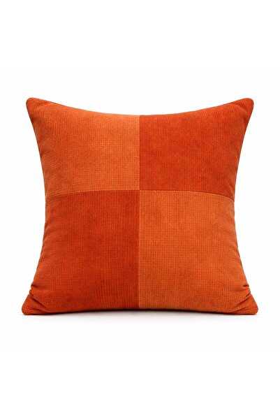 OEM Decorative Pillowcase, Textured Patchwork Pattern, Orange - 45x45 cm