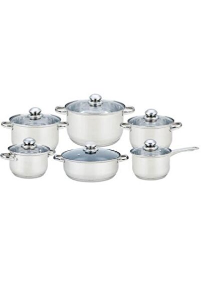 GRÜNBERG Set of 12 pieces 6 stainless steel pots with glass lids