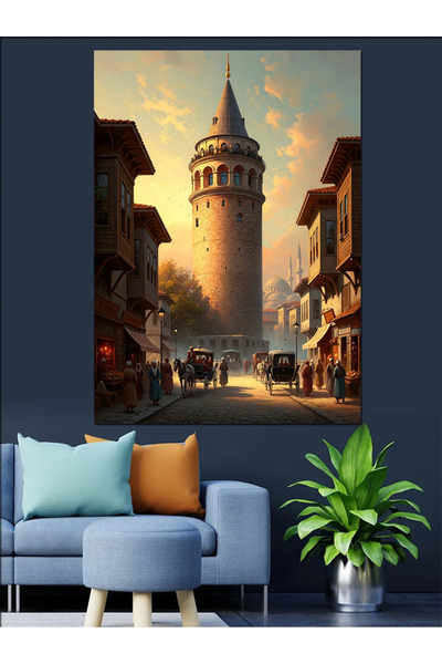 karizmart Galata Kulesi Ve Eski İstanbul Dekoratif Kanvas - Mdf Ahşap Tablo