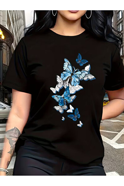 LİNA06 and White Butterfly Print Fashion Breathable T-Shirt for Family Travel