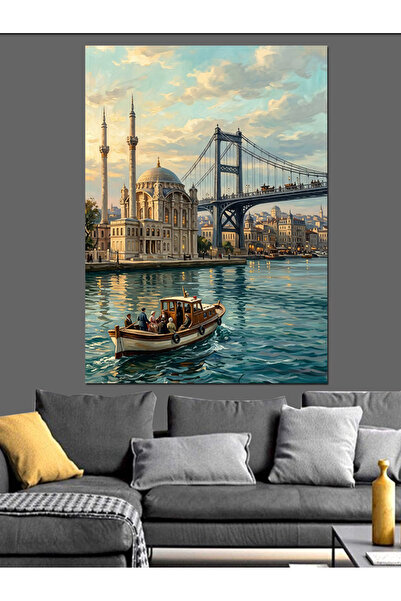 karizmart İstanbul Boğazı Ve Tarihi Camii Dekoratif Kanvas - Mdf Ahşap Tablo