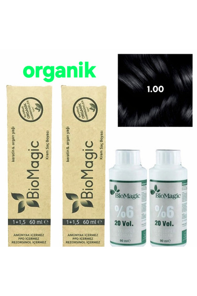 BIOMAGIC Organik Saç Boyası 1.00 Siyah Organik Amonyaksız Saç Boyası 2 Boya+2...