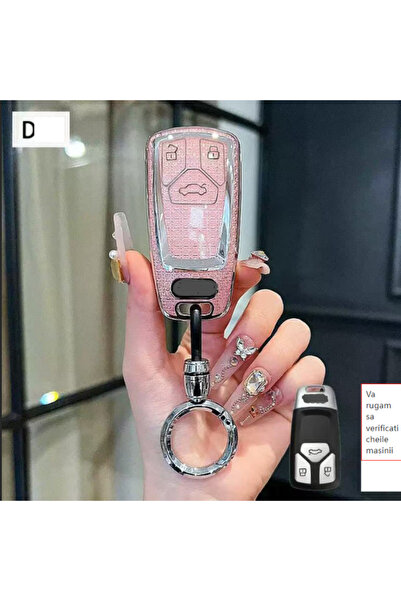 QGC Pink Car Key Case with Crystals and Metal Ring, Glam Car Accessory, 0216