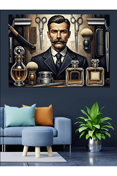karizmart Barbershop Tabelası Ve Şık Berber Dekoratif Kanvas - Mdf Ahşap Tablo