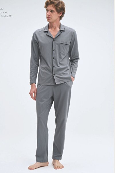 Pijadore Cotton Long Sleeve Front Buttoned Men's Pajamas Set Wide Size