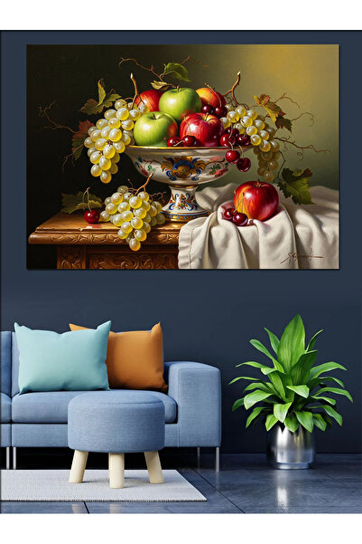 Artmeg Pânză decorativă cu natură moartă cu fructe proaspete pe placă de argi...