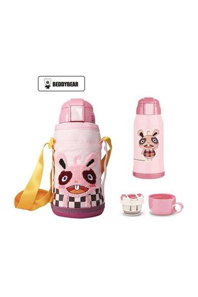 Beddybear Termos pentru copii cu husă, pai și cană, BeddyBear, Iepure, 630 ml...