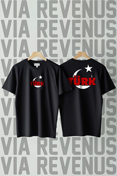 Vordevia Turkish and Crescent Star Front and Back Printed Crew Neck Loose Fit...