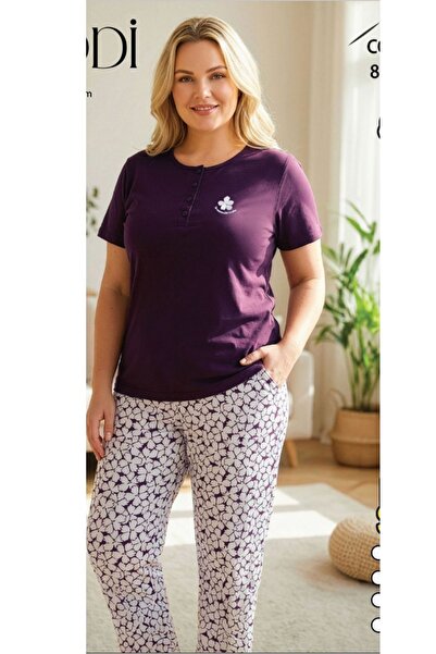melodi 100% Cotton Plus Size Short Sleeve Women's Oversized Pajama Set
