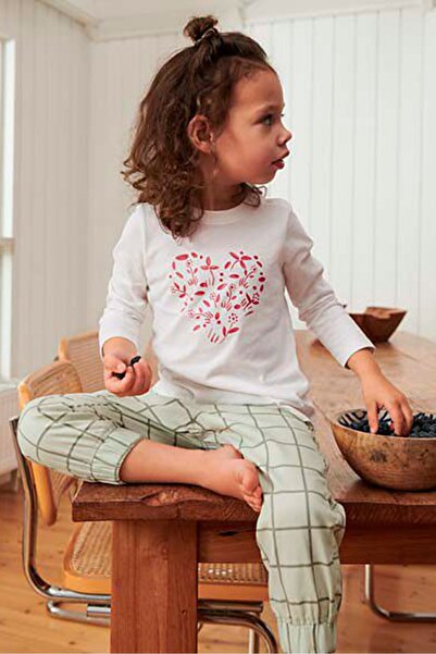 Tchibo Kids Girl Checkered Pull On Jogger Pant, Sage Green