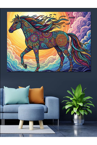 Artmeg Pictură decorativă pe pânză cu calul în galop în culorile curcubeului ...