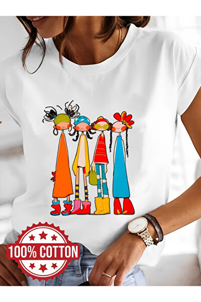 LİNA06 Graphic Print T-Shirt Made of 100%, Featuring a Colorful Abstract Desi...