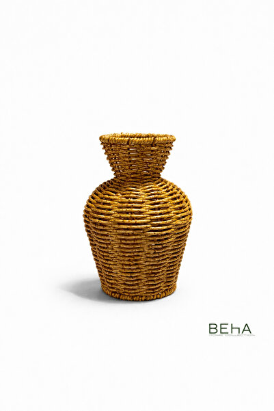 BehaHome El Yapımı Doğal Hasır Dekoratif Vazo – El Örgüsü Şık Masa & Salon Ak...