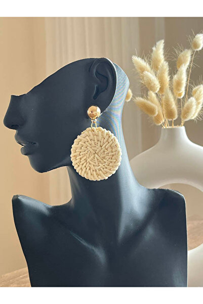 Büyük Hanım Wicker Handmade Round Cream Earrings