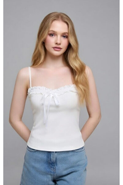 Köstebek Ruffled Bowknot Plain Basic Strap Blouse