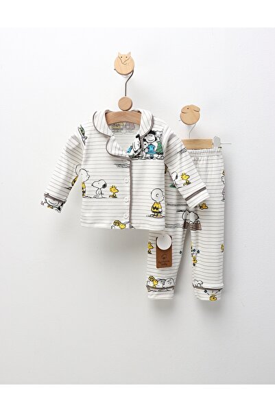 MiniKids Πιτζάμες με στάμπα Σνούπι και Τσάρλι, λευκό-γκρι