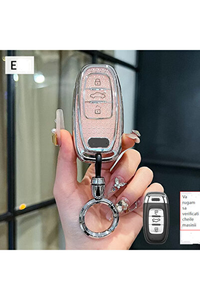 QGC Husa de Chei Auto Roz cu Cristale și Inel Metalic, Accesoriu Glam pentru ...