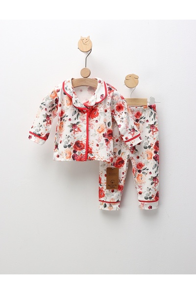 MiniKids Pijama imprimata Trandafiri, cu rosu