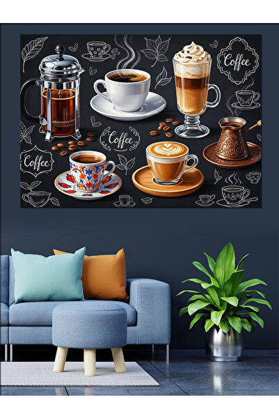 Artmeg Different Types of Coffee Presentation Board Decorative Canvas - Mdf W...
