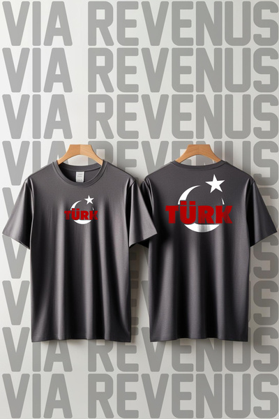 Vordevia Turkish and Crescent Star Front and Back Printed Crew Neck Loose Fit...