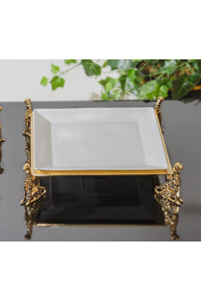 MaviDamla 1 Piece Cheetah Footed Porcelain Presentation Plate 24*24 Gold
