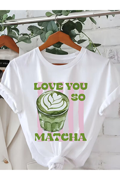 LİNA06 Women's Matcha Tea T-Shirt - Love You So Much Cute Matcha Cup & Utensi...