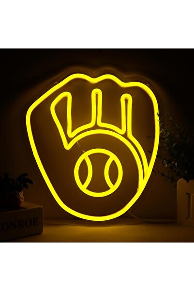 Slasa لافتة نيون على شكل قفاز بيسبول للديكور الرياضي مقاس 31×28 مع قاعدة أكري...