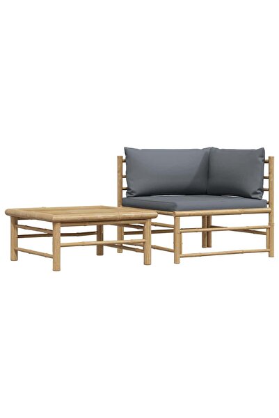 vidaxl Set mobilier de grădină, 2 piese, perne gri închis, bambus