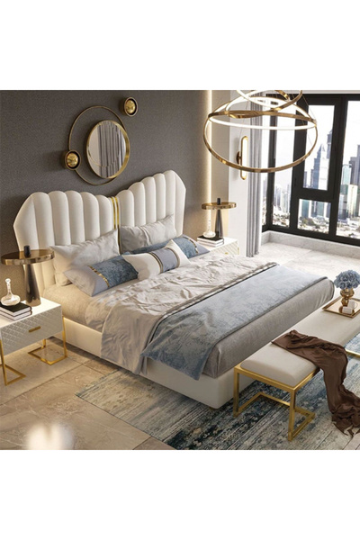 MarketMob Pat Montefino 160x200 cm tapițat cu catifea, culoare crem, cu somie...