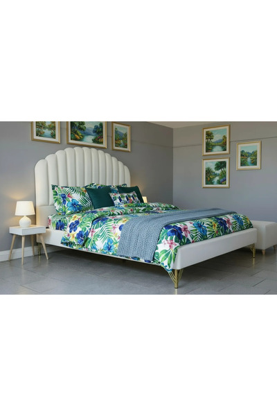 MarketMob Pat Siena 140x190 cm tapițat cu catifea, culoare crem, cu somieră i...