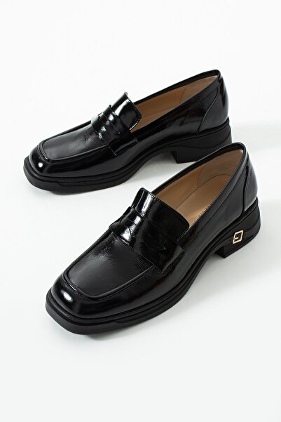 dericia shoes Flair Hakiki Deri Rugan Günlük Rahat Kadın Loafer Ayakkabı