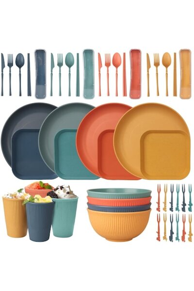 OEM Camping Tableware Set, 48 Pieces, Reusable Indestructible Picnic Set for ...
