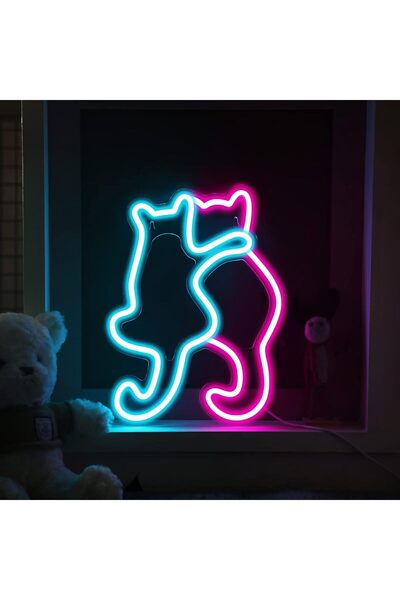 Slasa Cute Cat Neon Sign Animal Wall Decor Light for Kids Bedroom Room Setup ...