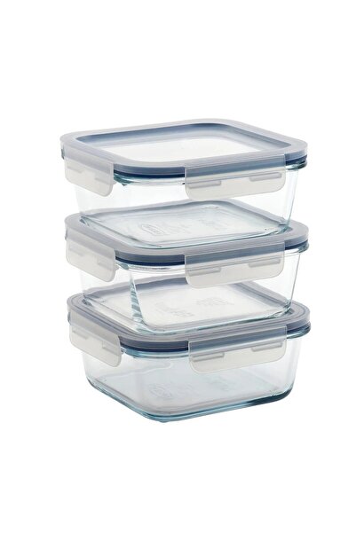 IKEA QUİCK 3'lü Cam Saklama Kabı Plastik Kapaklı Kare 15x15x6 Cm Sızdırmaz Kapaklı Contalı 600 ml