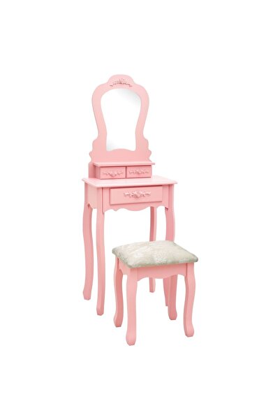vidaxl Set masă de toaletă cu taburet roz 50x59x136 cm lemn paulownia