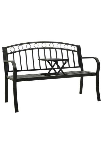 vidaxl Bancă de grădină cu masă, negru, 120 cm, oțel