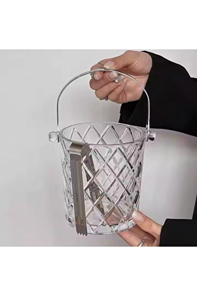 Generic Deli Prosperous Series Glass Ice Bucket 980ml with Stainless Steel Tong