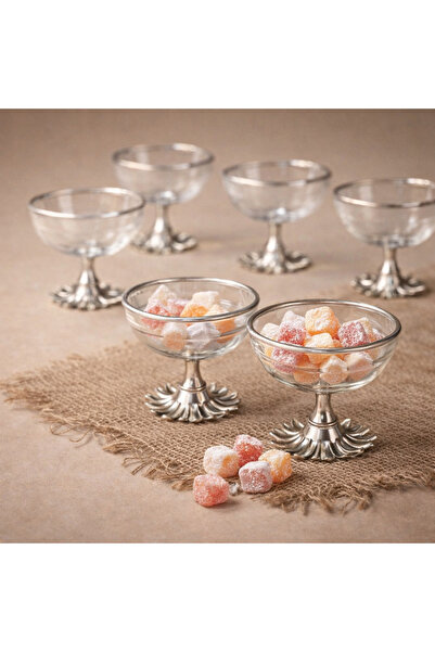 sahane & bazaar 6’lı Gold & Gümüş Renk Metal Ayaklı -Çerezlik- Sunumluk-Kase-...