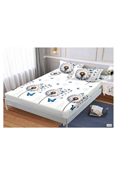 Antoniabeautyshop Fitted sheet 180x200 + 2 pillowcases blue butterflies pattern