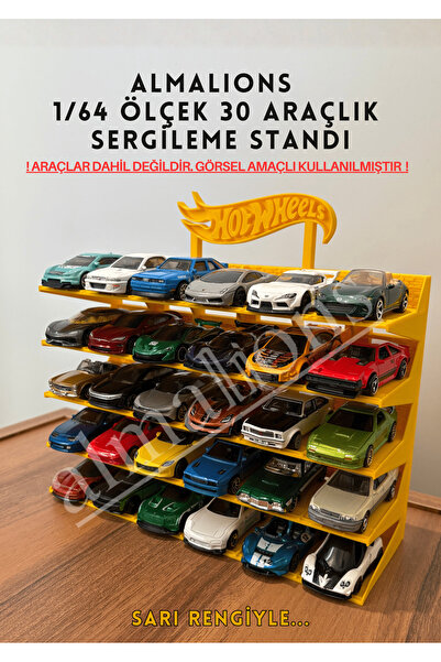 almalions 1/64 Scale Hw Logo Model Vehicle with Diecast Display Stand - Yellow