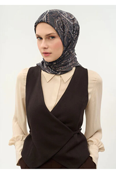 Silk Home Φουλάρι Βισκόζης Βελόρα Τεσσάρων Εποχών Σχέδιο Έτρο Γκρι Σκούρο 90Χ90